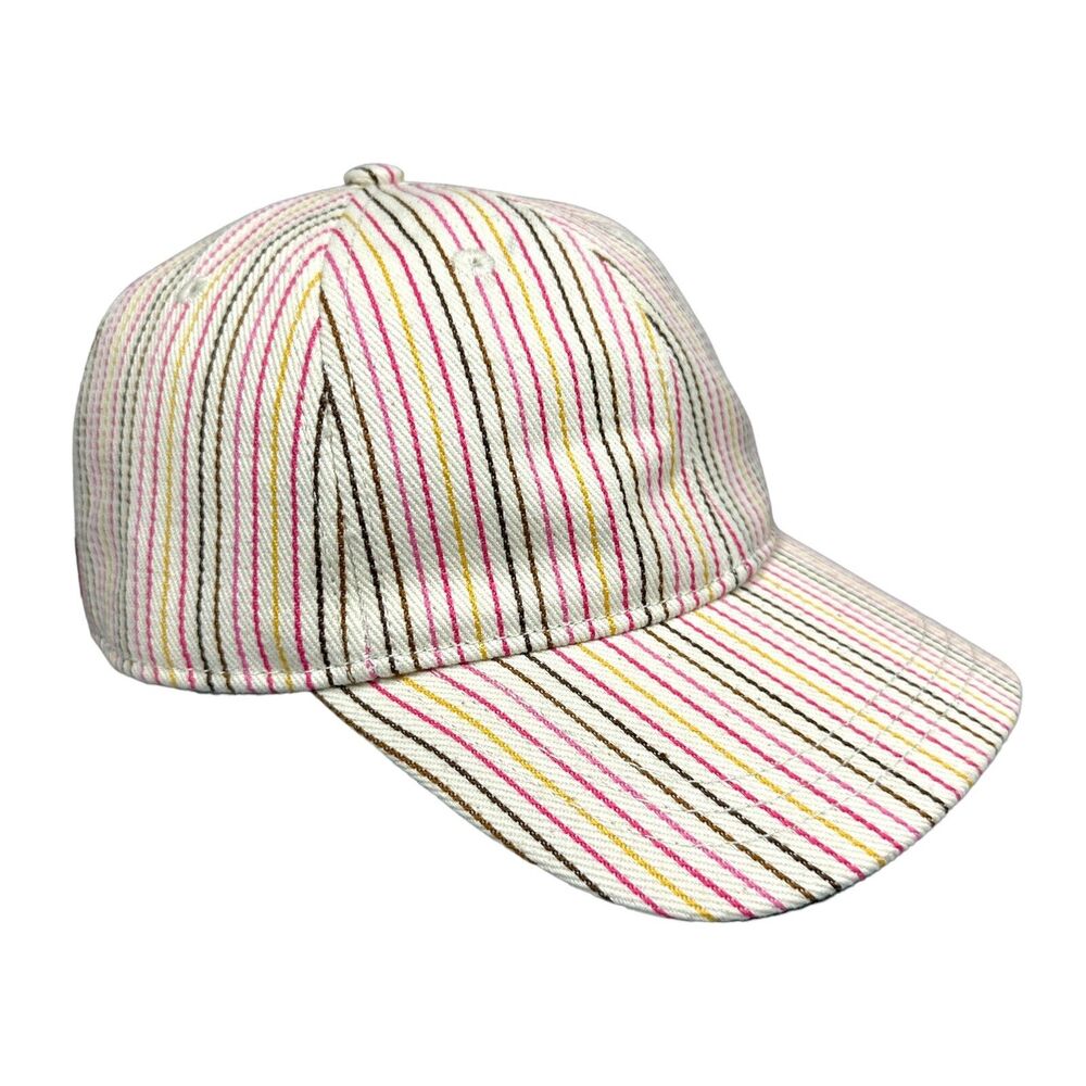Madewell Baseball Cap Multistrip Hat Denim Leather Strap Back Adjustable